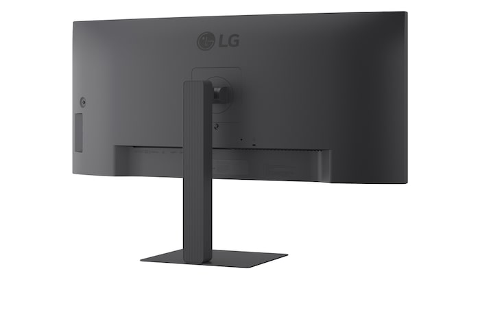 Rear angled view of monitor showing stand and ports (left)