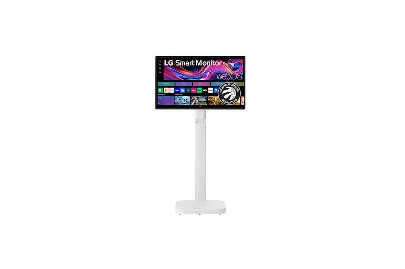 Vue avant de Moniteur intelligent LG 31,5 pouces 4K UHD IPS avec écran tactile et support mobile 32U889SA-W