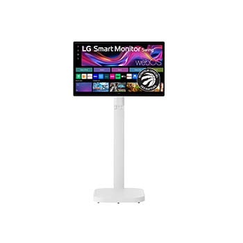 Vue avant de Moniteur intelligent LG 31,5 pouces 4K UHD IPS avec écran tactile et support mobile 32U889SA-W