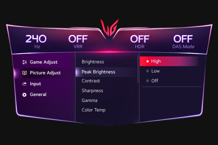 Image de réglage de l’interface utilisateur graphique de la luminosité maximale.