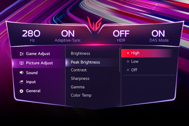 Image de l’interface GUI pour le réglage de la luminosité maximale.