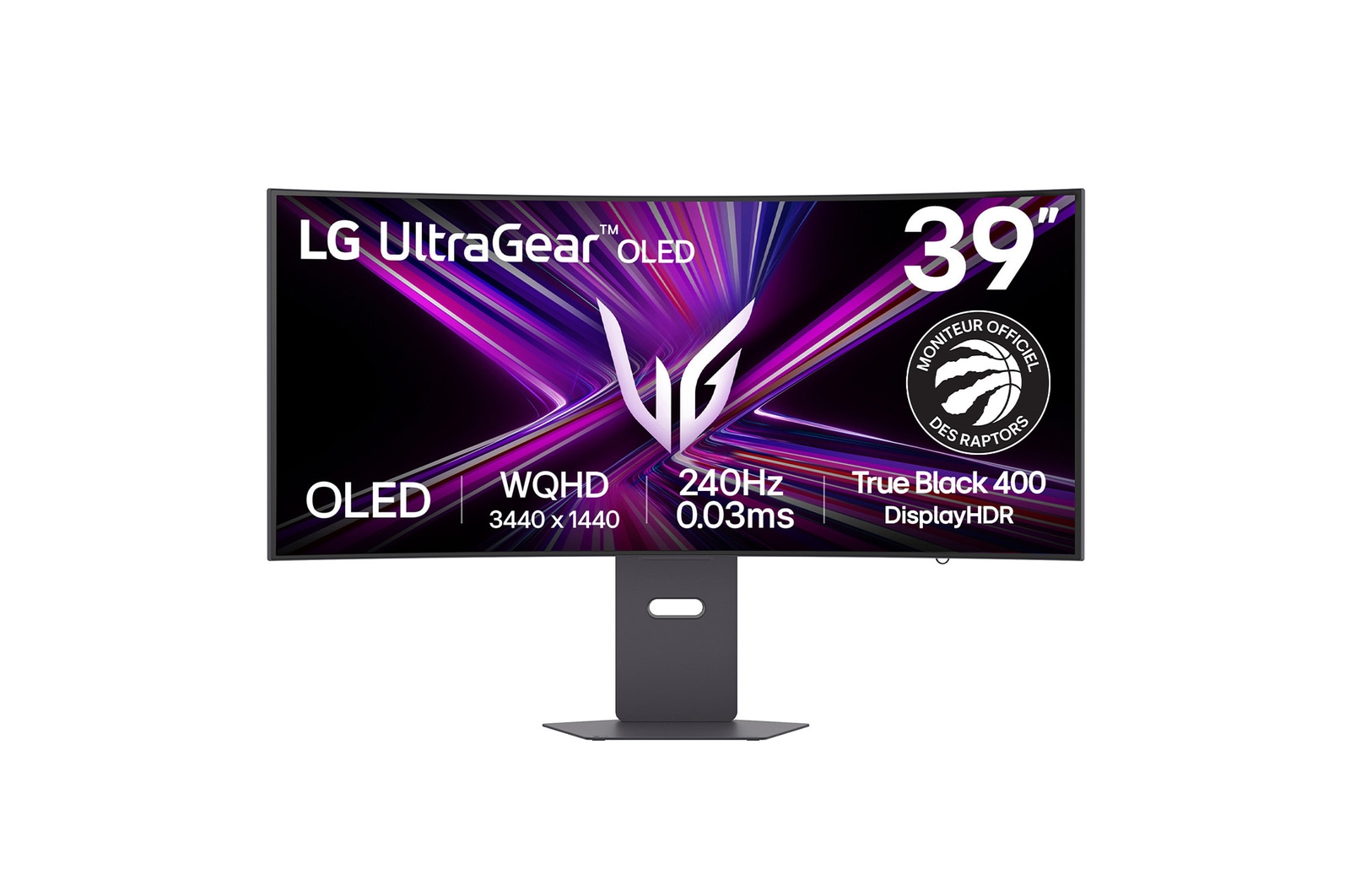 Vue avant de Moniteur de jeu incurvé LG UltraGear™ OLED 39" WQHD 240 Hz | 0,03 ms (GtG), DisplayHDR True Black 400, USB-C (PD 65W) & HDMI 2.1 39GX900A-B
