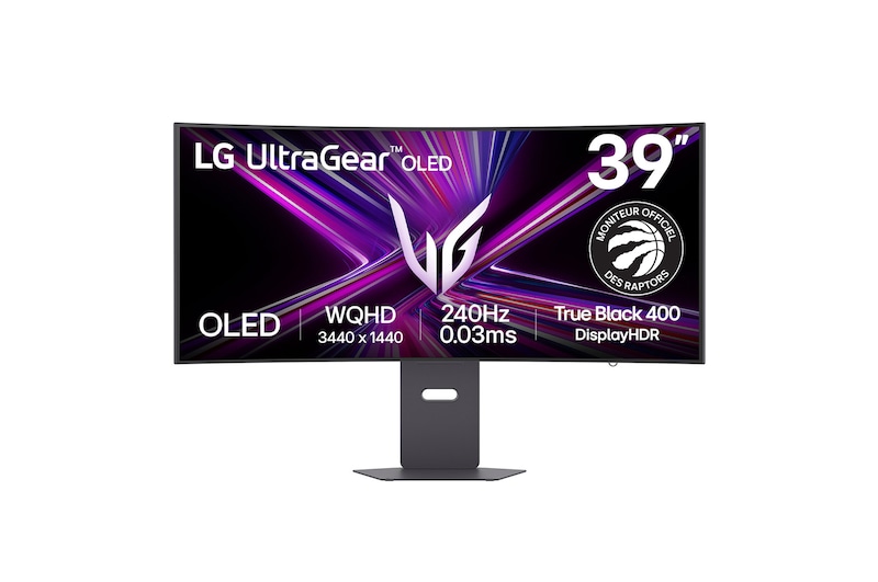 Vue avant de Moniteur de jeu incurvé LG UltraGear™ OLED 39" WQHD 240 Hz | 0,03 ms (GtG), DisplayHDR True Black 400, USB-C (PD 65W) & HDMI 2.1 39GX900A-B