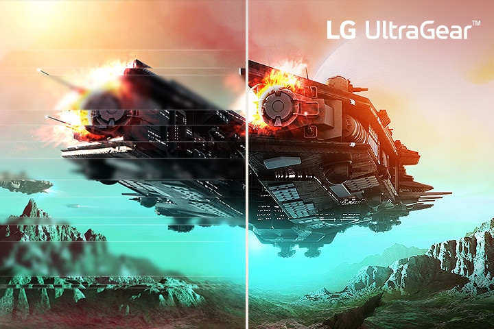 Comparaison de l’image de jeu fluide – L’image de gauche a des rayures et l’image de droite est claire.