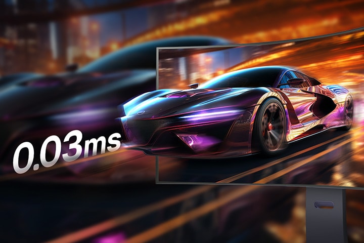 Scène de jeu de course avec une réactivité extrêmement rapide de 0,03 ms (GtG).