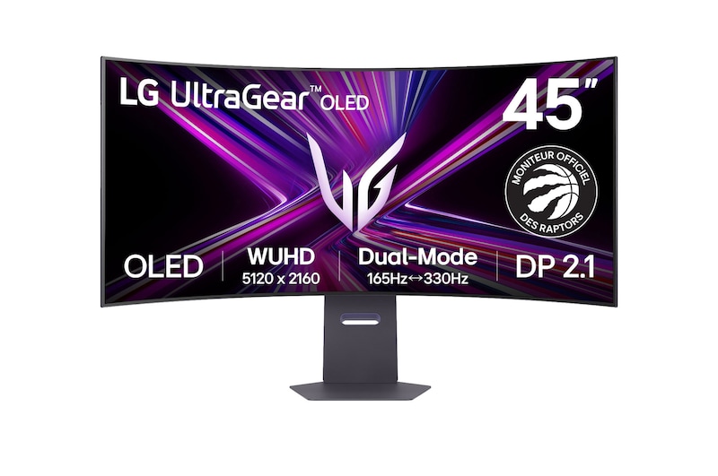 Vue avant de Moniteur de Jeu OLED Dual-Mode 5K2K LG UltraGear™ 45” | 0,03 ms, 10W x2, DisplayHDR True Black 400, DP 2.1 & USB-C 90W Power Delivery 45GX950A-B