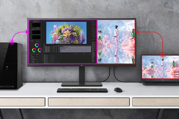 Le dual controller permet de travailler à partir d’un seul moniteur avec deux ordinateurs et de transférer des fichiers vers l’un ou l’autre des ordinateurs.