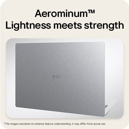 A top-down angled view of the LG gram Pro laptop with a silver metal finish. The image focuses on the slim design and refined surface texture of the lid, with the gram logo centered on the top panel.