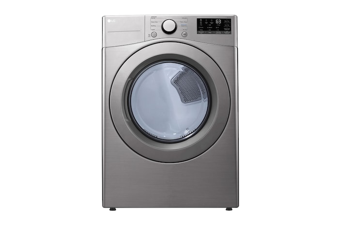 Vue avant de Sécheuse électrique à chargement frontal à hyper grande capacité dotée de l’AI ThinQMDde 7,4 pi³, DLE3400V
