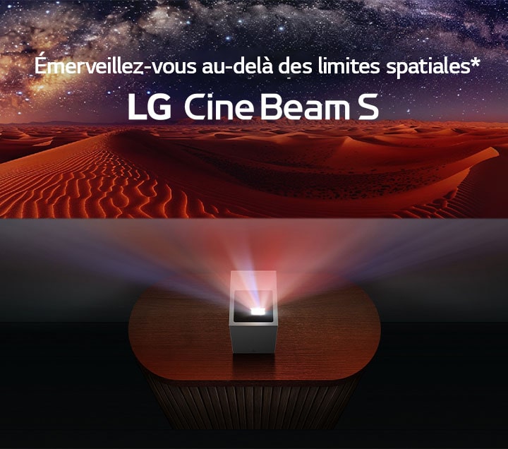 Une image de désert est projetée par le LG CineBeam.