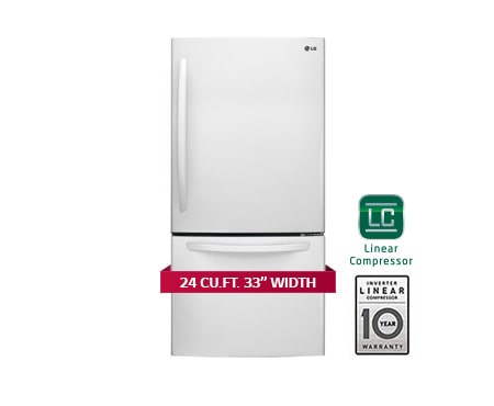 Vue avant de Réfrigérateur de 33 po, 24 pi 3 avec congélateur en bas doté d&#39;un tiroir coulissant avec refroidissement intelligent LDC24370SW