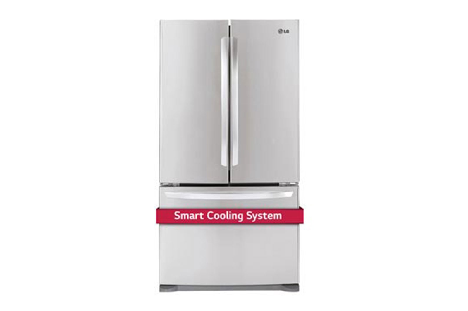 Vue avant de Réfrigérateur d’une grande capacité de 20,9 pi³ à profondeur de comptoir, doté de trois portes, dont une porte à deux battants, et du système de refroidissement intelligent Smart Cooling LFC21776ST