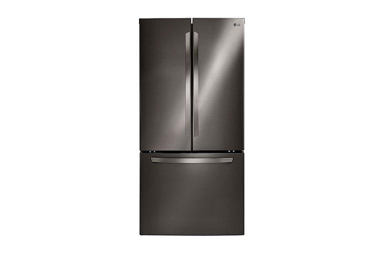 Vue avant de Réfrigérateur de 33 pouces en acier inoxydable noir avec porte à deux battants et système de refroidissement intelligent, 24 pi³ LFC24786SD