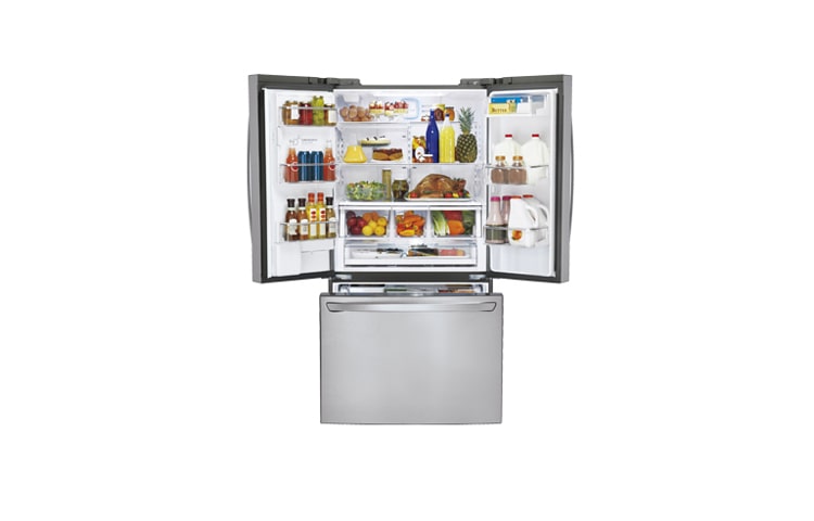 LG Réfrigérateur 3 portes à profondeur de comptoir de 36 po à super grande capacité de 24,6 pi 3 avec porte à deux battants et équipé de la technologie de refroidissement intelligent Plus, LFX25991ST