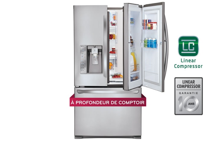 Vue avant de Réfrigérateur à profondeur de comptoir de 36 po d’une capacité de 25 pi 3 avec porte à deux battants et porte dans la porte LFX25992ST