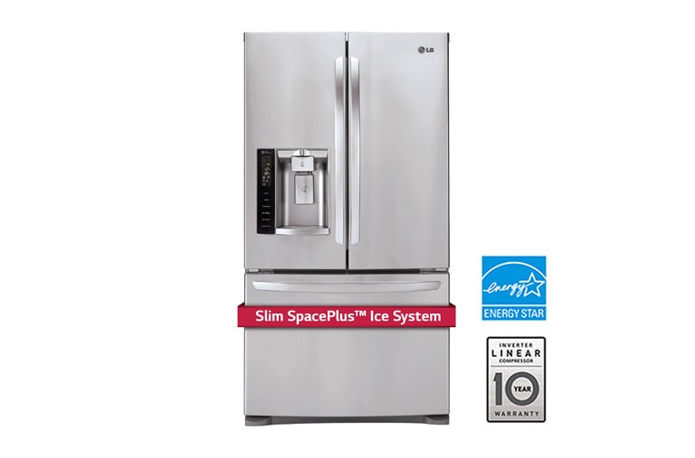 Vue avant de Réfrigérateur 3 portes de 36 po à super grande capacité de 27,6 pi 3 avec porte à deux battants et machine à glaçons profilée SlimSpacePlus LFX28968ST
