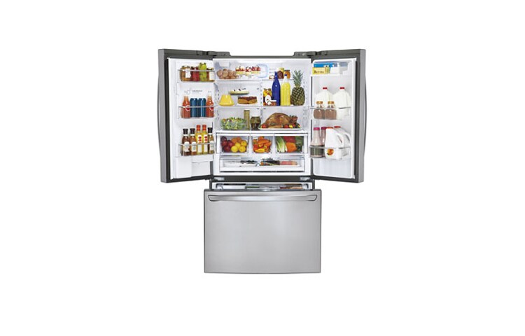 LG Réfrigérateur 3 portes de 36 po à capacité de 30,7 pi 3 avec porte à deux battants équipé de la technologie de refroidissement intelligent Plus et d’un compresseur linéaire, LFX31925ST