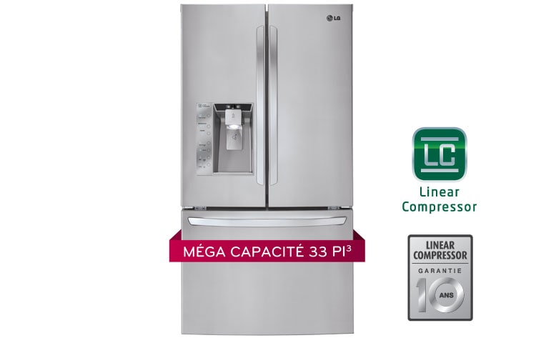 Vue avant de Réfrigérateur de 36 po d’une hyper capacité de 32,5 pi 3 avec porte à deux battants et Slim SpacePlus MC  LFX33975ST
