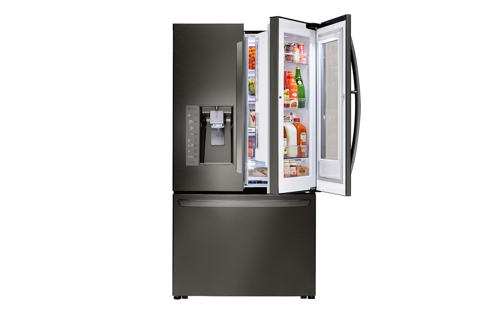 LG Réfrigérateur de 36 po à profondeur de comptoir, d’une capacité de 24 pi<sup>3</sup>, en acier inoxydable noir et doté d’une porte à deux battants avec Porte dans la porte<sup>MD</sup> et technologie InstaView<sup>MC</sup>, LFXC24796D