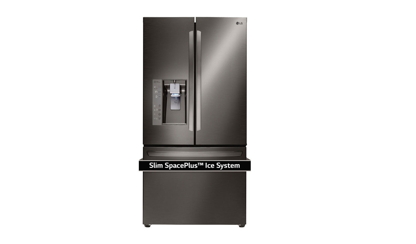 Vue avant de Réfrigérateur en inox noir de 24,2 pi3, grande capacité, 3 portes, dont une porte à deux battants  LFXS24623D