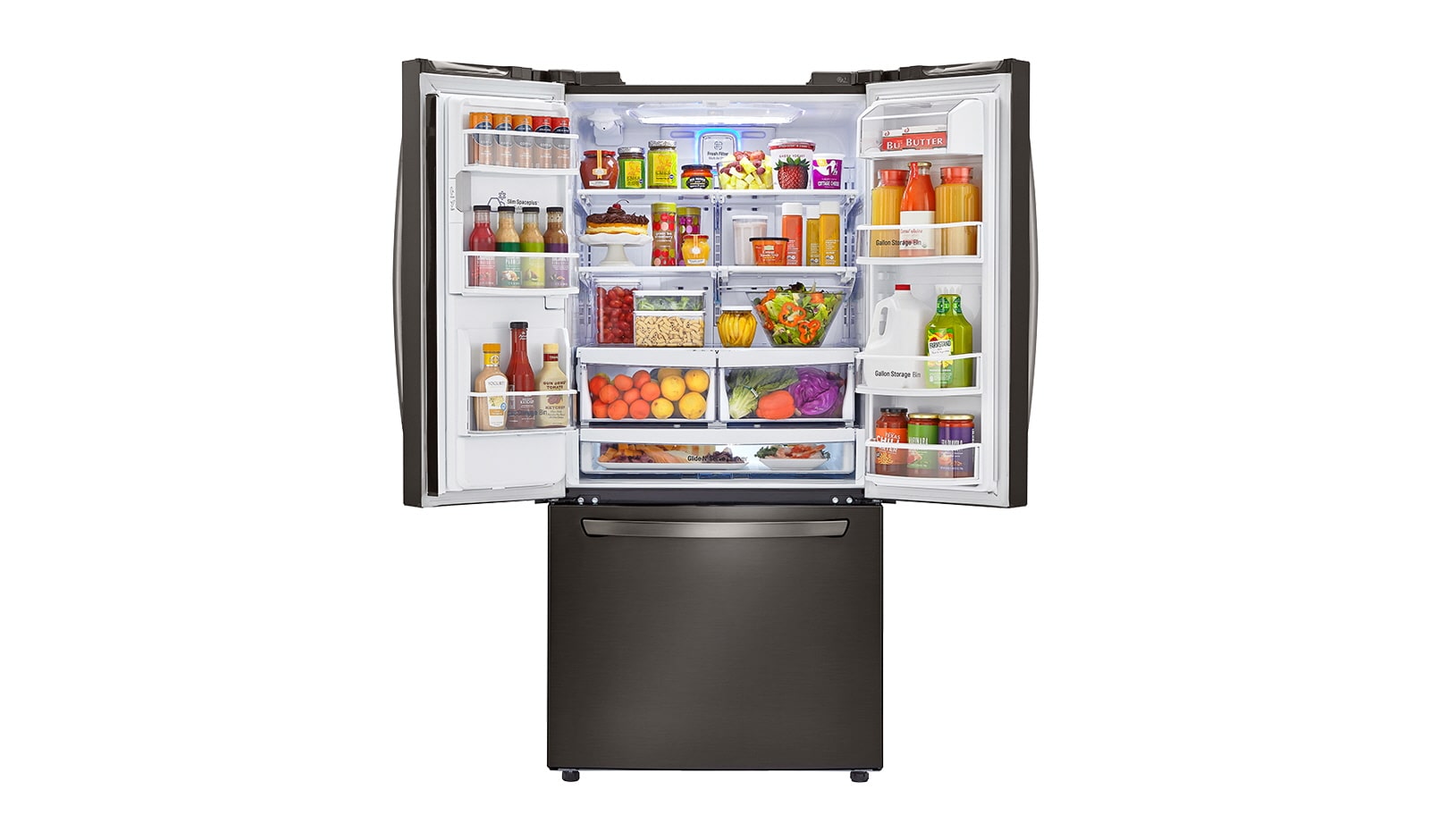 LG Réfrigérateur en inox noir de 24,2 pi3, grande capacité, 3 portes, dont une porte à deux battants , LFXS24623D