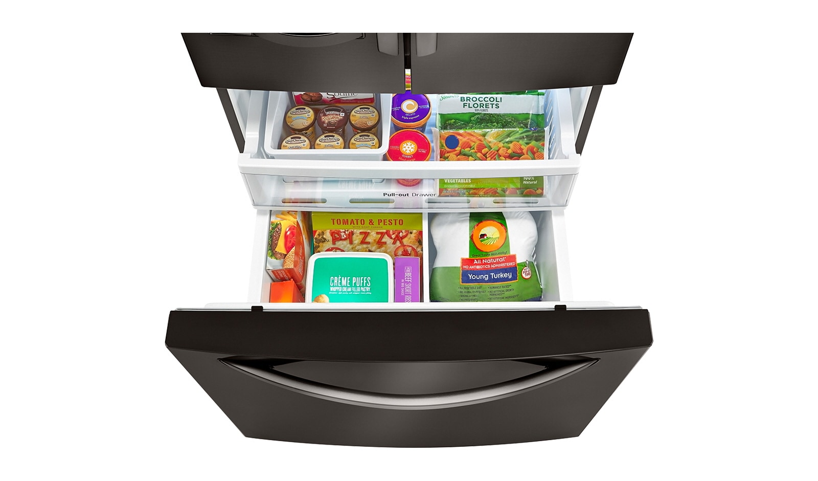 LG Réfrigérateur en inox noir de 24,2 pi3, grande capacité, 3 portes, dont une porte à deux battants , LFXS24623D
