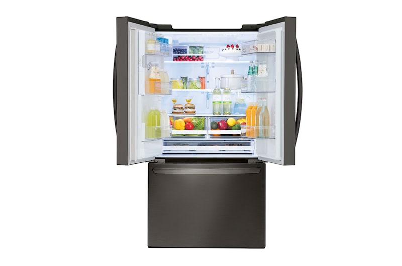 LG Réfrigérateur de 28 pi3 doté de 3 portes, dont une porte à deux battants, de la gamme en acier inoxydable noir de LG, LFXS28968D