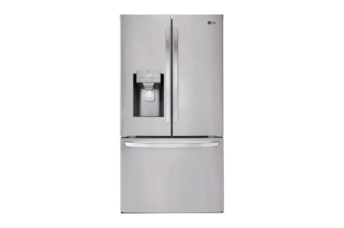 Vue avant de Réfrigérateur de profondeur standard à trois portes de 28 pi3 avec distributeur d’eau et de glaçons et Craft IceMC, LHFS28XBS