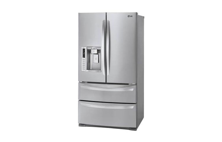 Vue avant de Réfrigérateur 4 portes de 36 po à capacité de 27,5 pi 3 avec porte à deux battants et équipé d’une machine à glaçons profilée Slim SpacePlus et d’un compresseur linéaire LMX28988ST