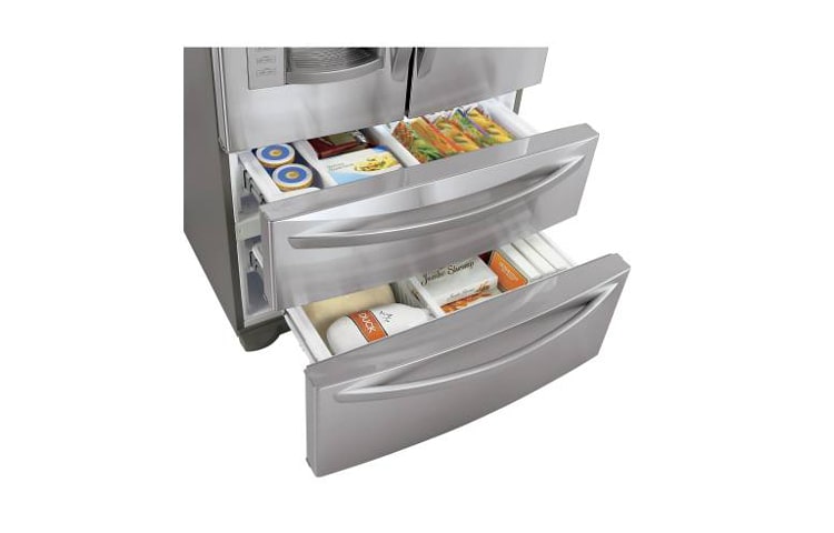 LG Réfrigérateur 4 portes de 36 po à capacité de 27,5 pi 3 avec porte à deux battants et équipé d’une machine à glaçons profilée Slim SpacePlus et d’un compresseur linéaire, LMX28988ST