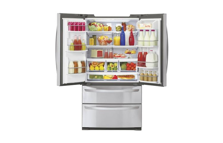 LG Réfrigérateur 4 portes de 36 po à capacité de 27,5 pi 3 avec porte à deux battants et équipé d’une machine à glaçons profilée Slim SpacePlus et d’un compresseur linéaire, LMX28988ST