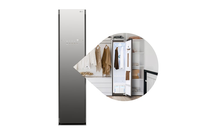 Vue de face du LG Armoire à vapeur LG Styler🅫, TrueSteam🅫, Dynamic MovingHanger🅪, modèle S3MFBN