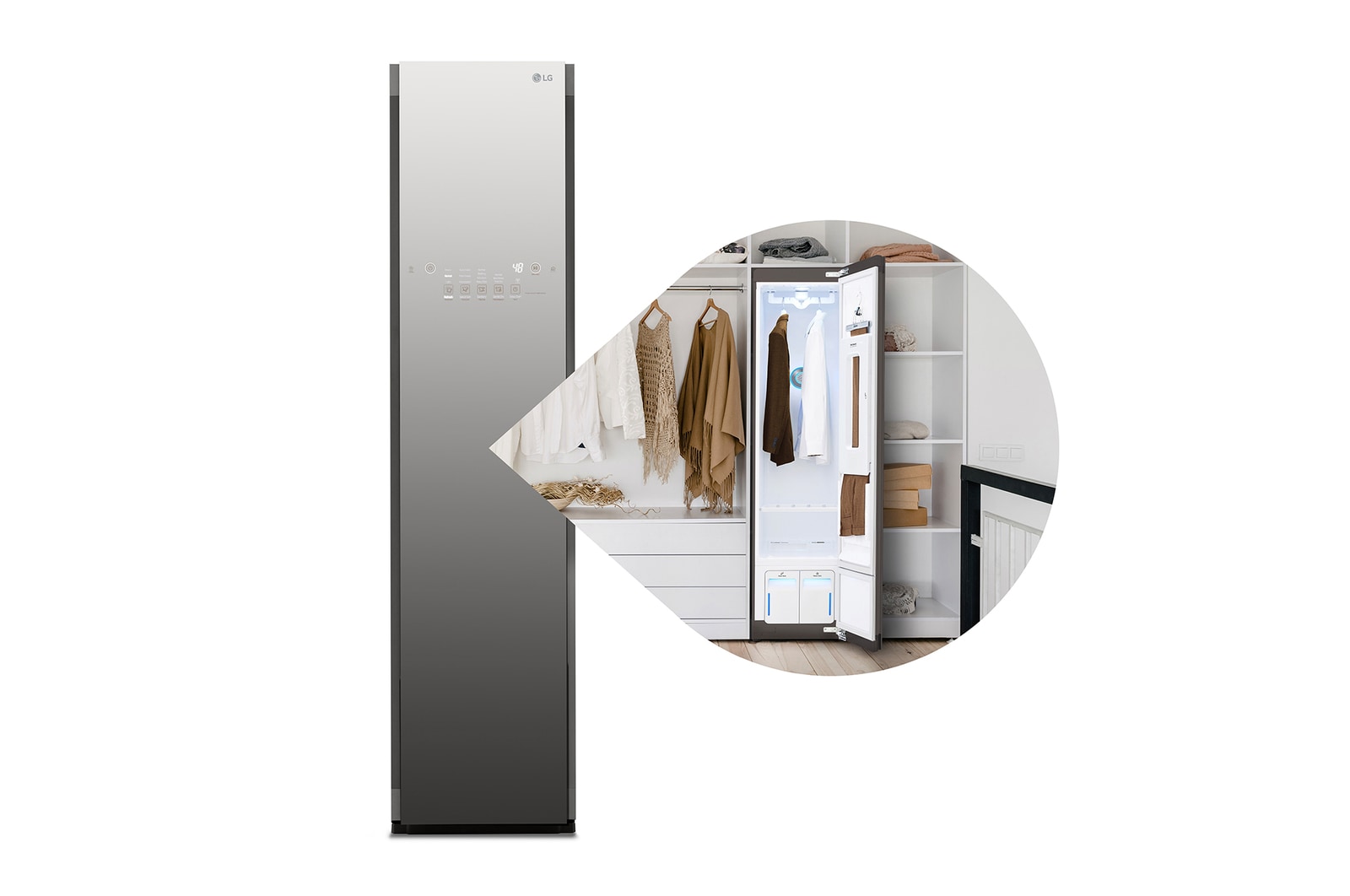 Vue avant de Armoire à vapeur LG Styler🅫 | 3 Cintres, Argent S3MFBN
