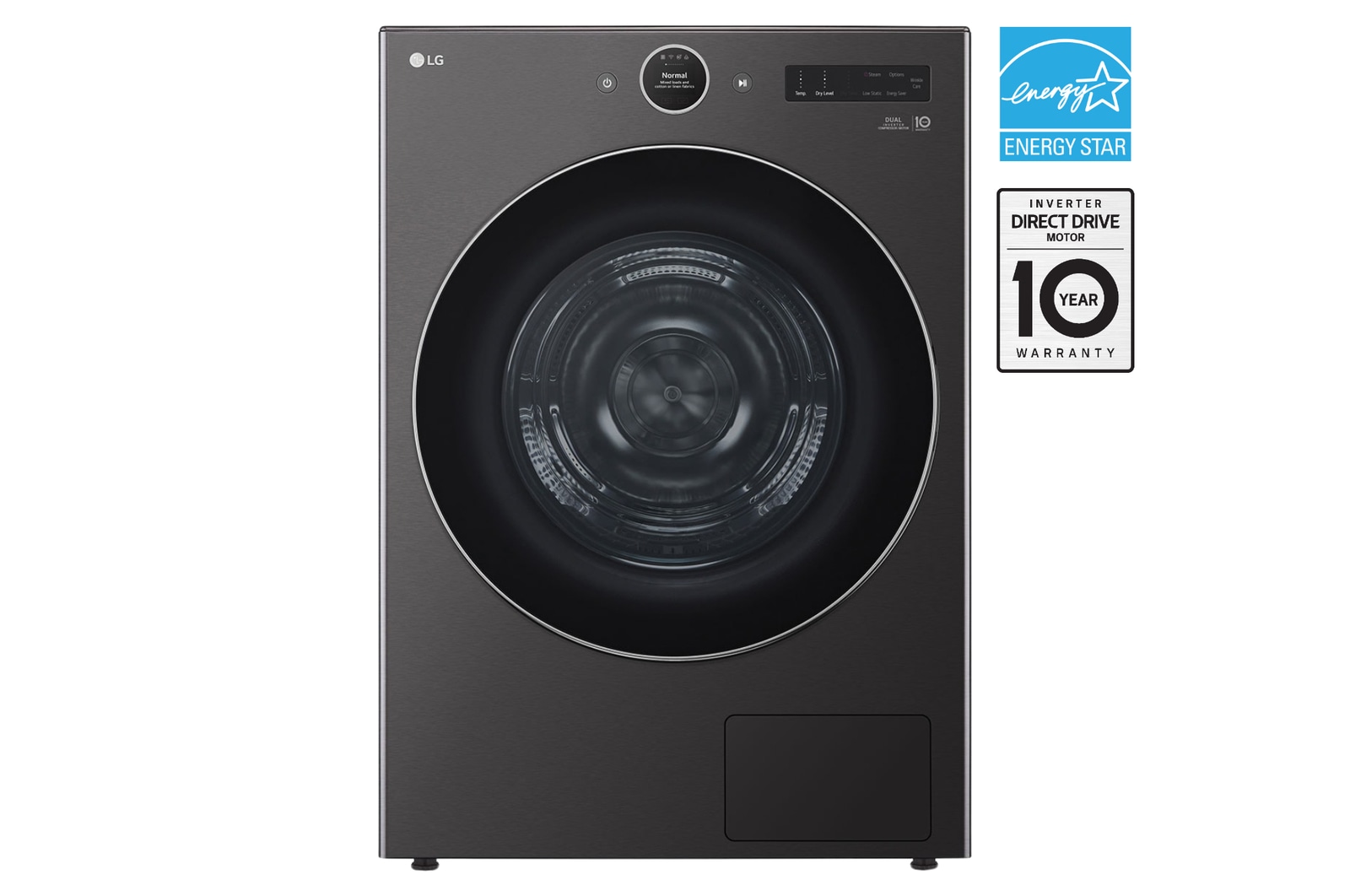 Vue avant de Sécheuse à thermopompe de 7,8 pi³ à 6 mouvements de lavage, moteur DirectDrive🅫 DLHC6702B