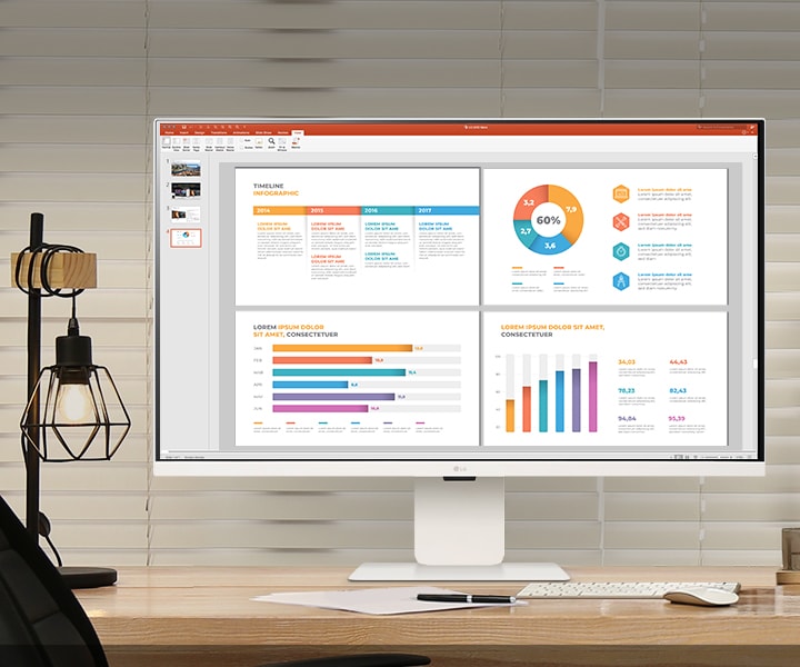 L’image montre un LG Smart Monitor sur le bureau, conçu pour le travail et le divertissement.