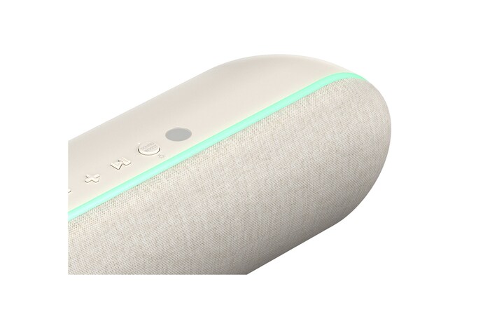 Gros plan sur la vue du dessus du haut-parleur, avec éclairage d’ambiance menthe activé