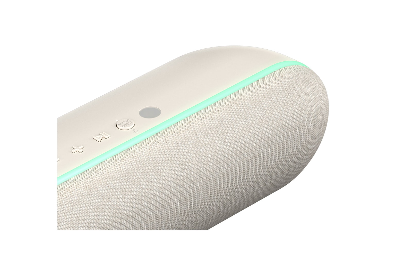 Gros plan sur la vue du dessus du haut-parleur, avec éclairage d’ambiance menthe activé