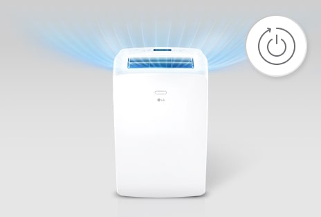 Climatiseur portatif de LG démontrant la fonction de redémarrage automatique avec l’icône d’alimentation.