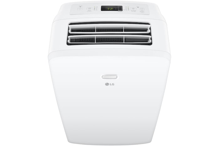 Vue du dessus d’un climatiseur portatif de LG avec l’ailette supérieure ouverte