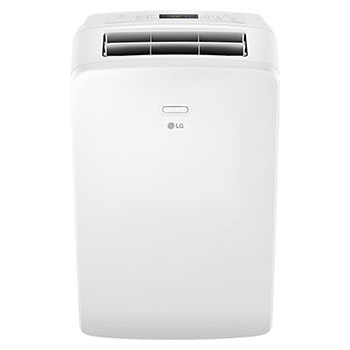 Vue avant d’un climatiseur portatif de LG avec l’ailette supérieure ouverte