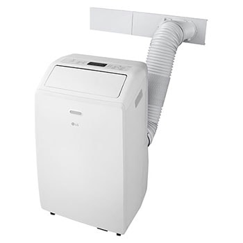 Vue latérale droite du climatiseur portatif de LG avec les accessoires installés