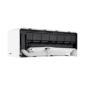 Angled top-front view of LG ai air conditioner with its top panel and grille visible