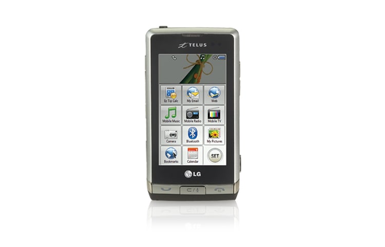 Vue avant de Téléphone mobile avec écran tactile, appareil-photo de 3,2 Mpx, courriel, navigation Web et lecteur de musique LGCX9700