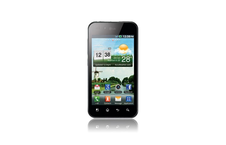 Vue avant de LG Optimus Black | Mince. Léger. Lumineux. Puissant et efficace. Également disponible en blanc. LGP970