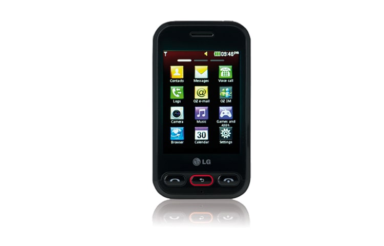 Vue avant de Flick | Appareil photo de 2,0 Mp, Clavier QWERTY virtuel, Lecteur de musique MP3 et MP4 et radio FM LGT320