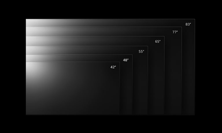 L’assortiment de téléviseurs OLED C2 de LG en différentes tailles, de 42 à 83 pouces.