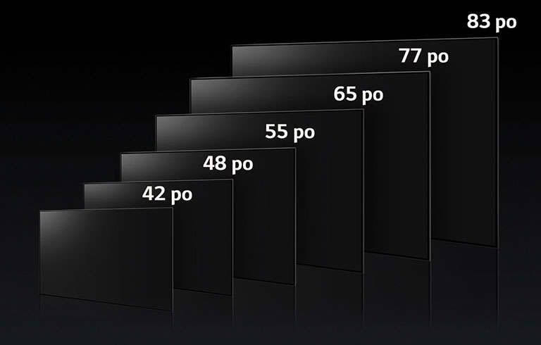 Une image affiche les différentes tailles des LG OLED G3 en 55 po, 65 po, 77 po et 83 po.