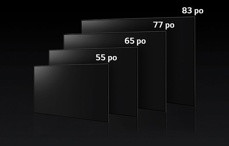 Une image affiche les différentes tailles des LG OLED G3 en 55 po, 65 po, 77 po et 83 po.