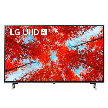 Une vue avant du téléviseur UHD de LG avec image insérée et logo de produit