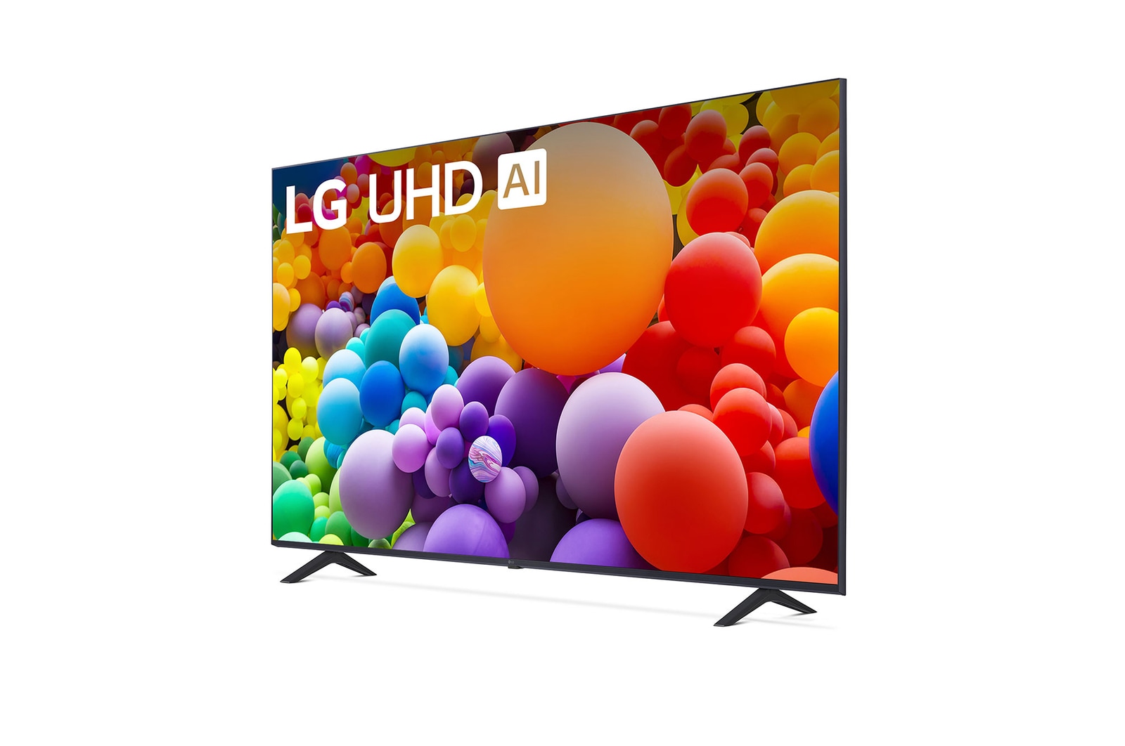Vue latérale légèrement inclinée vers la gauche du téléviseur LG UHD, UT70